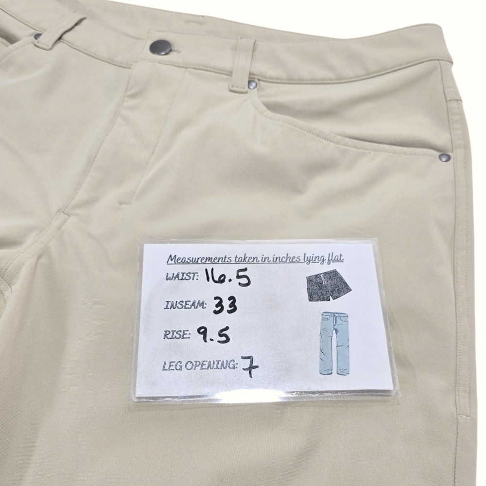 Lululemon Commission Pant Slim Mens 33 Tan Khaki Polyester Golf Chino - Picture 9 of 9